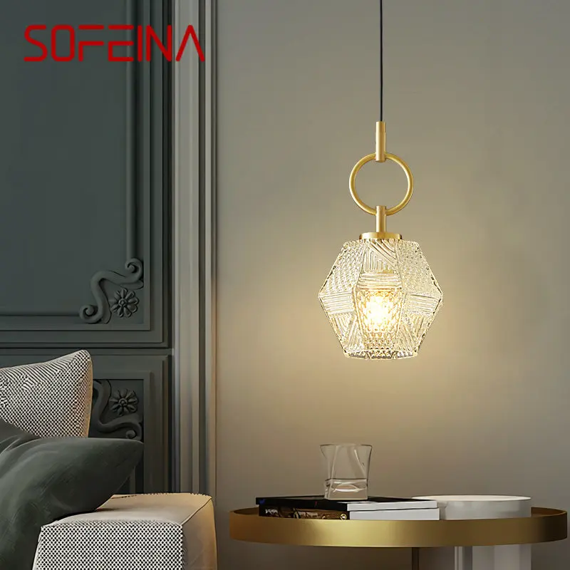 SOFEINA Contemporary Brass Pendant Lamp LED Gold Copper Hanging Lights Simple Creative Decor For Home Bedroom