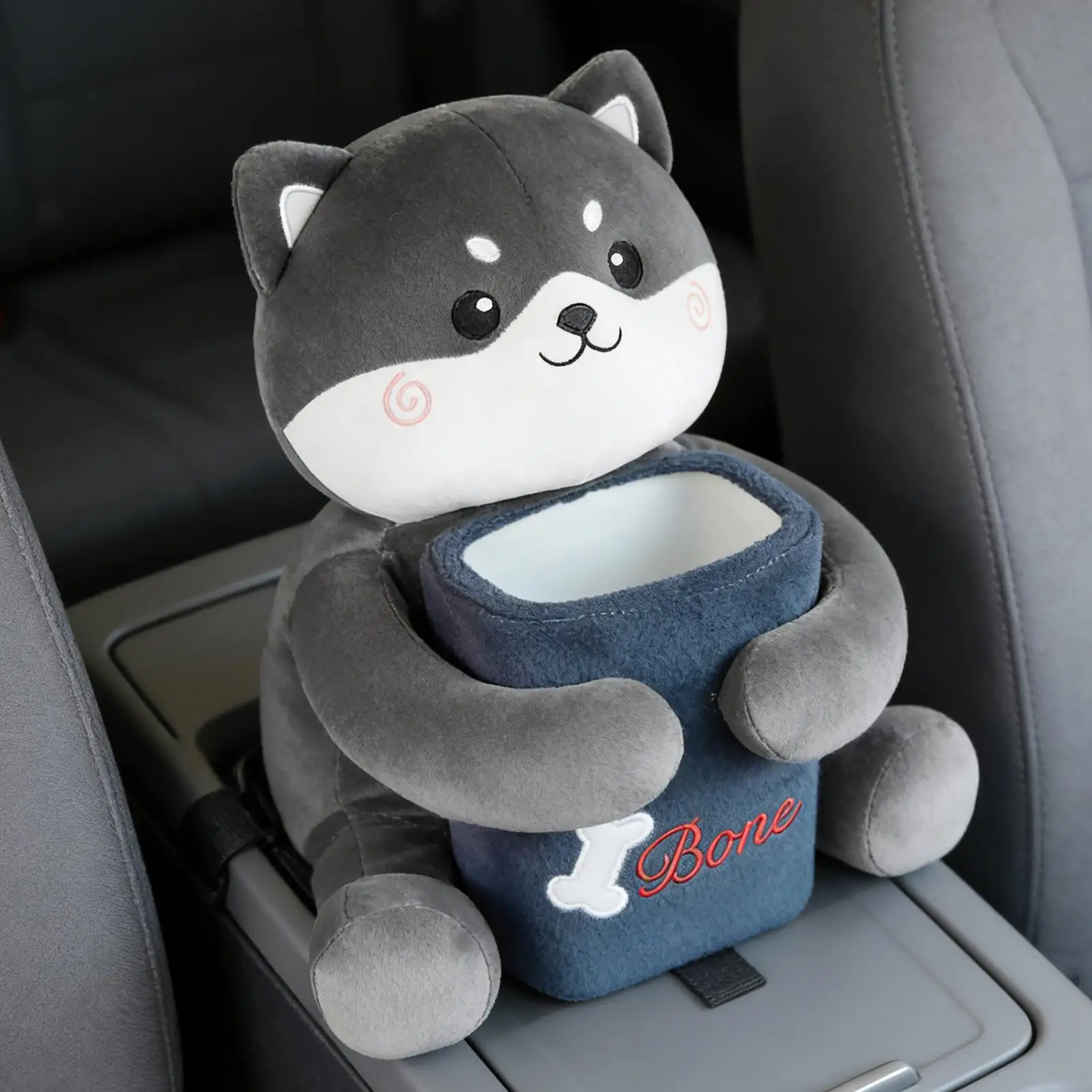 

Car Trash Can With Tissue Holder Dog Design Vehicle Garbage Bin 2-in-1 Cute puppy-shaped tissue holder and trash can