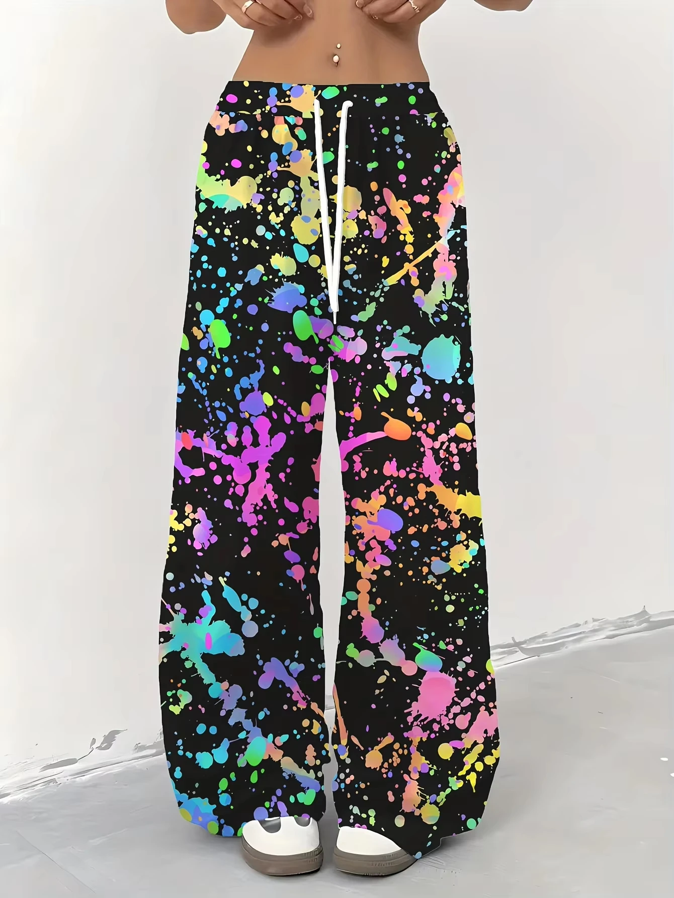 3D Black Rainbow Paint Splashed Ink Fashion Pants Quick Drying Women's Men's Elastic Waist Pants Children's Y2K Street Style