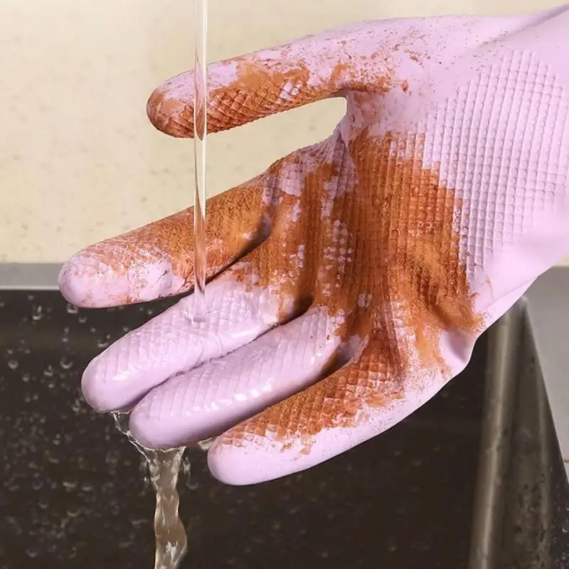 1 Paar Latex-Geschirrspülhandschuhe, mit rutschfestem Griff, wasserabweisender, wiederverwendbarer Gummihandschuh, für die Reinigung von Küche und Bad – Detail 7