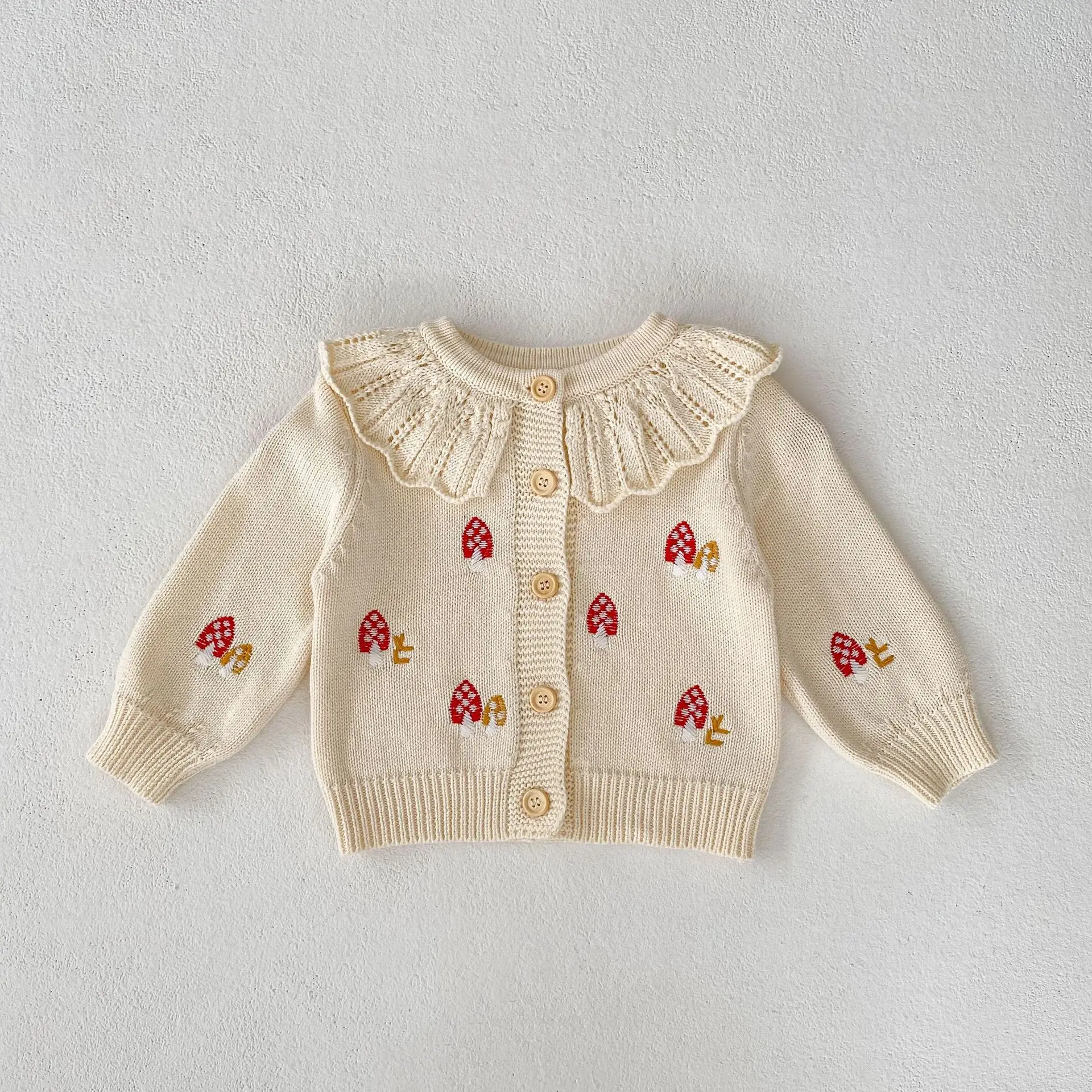 Kids Clothes for Babyt Newborn 2 Pieces Sets Coat Romper 2023 Autumn Embroidered Lotus Leaf Collar Knitted O-neck Strawberry