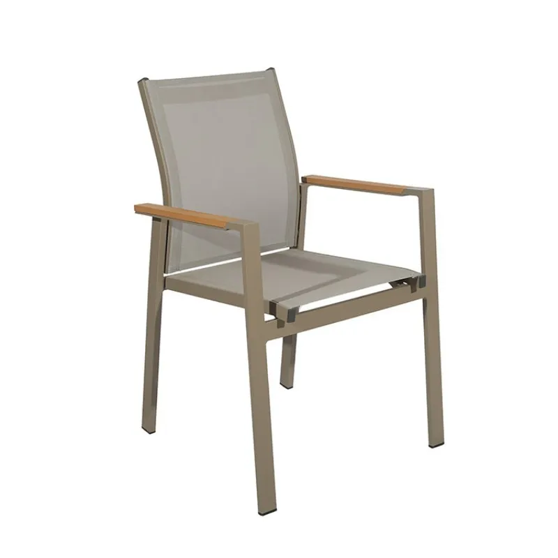 Mesh plastic wood armrest dining chair, cafe western restaurant casual outdoor table and chair combination black and white