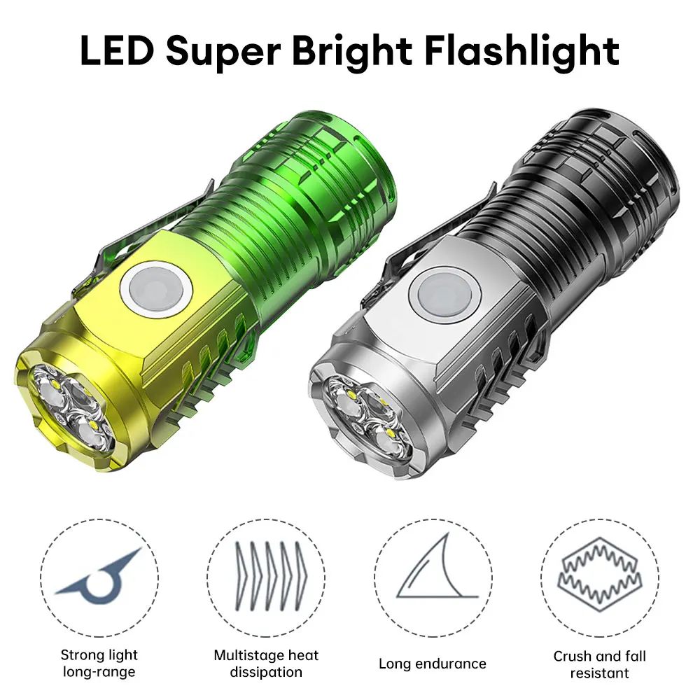 MINI Powerful LED Flashlight USB Rechargeable Strong Light Torch with Three Eye Flashlight Portable Camping Lantern