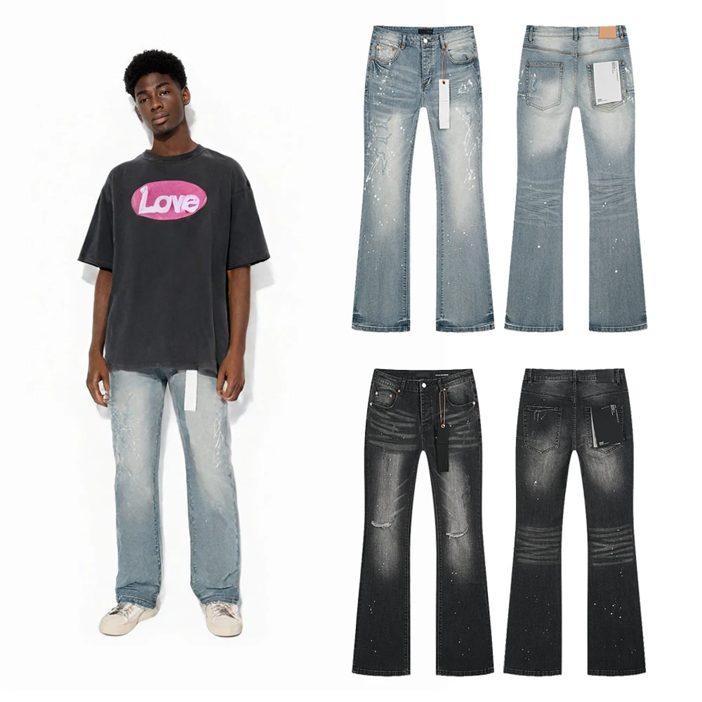 

Y2k Clothing for Men Streetwear Fashion Hip-hop Street Pants Vintage Destroy Wash Retro Blue Denim Jeans Ripped Flared Jeans Men