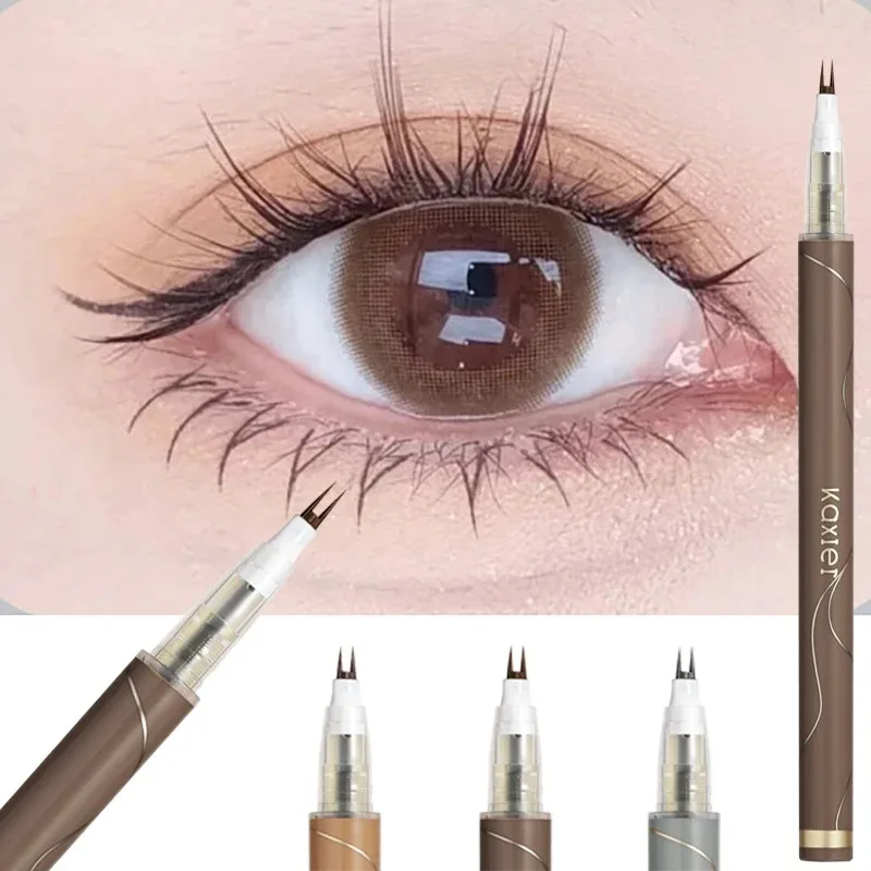Double Forked Tip Lower Eyelash Pen Makeup Liquid Eyeliner Pen Waterproof Natural Tea Brown Liquid Eye Brow Lower Lash Pencil