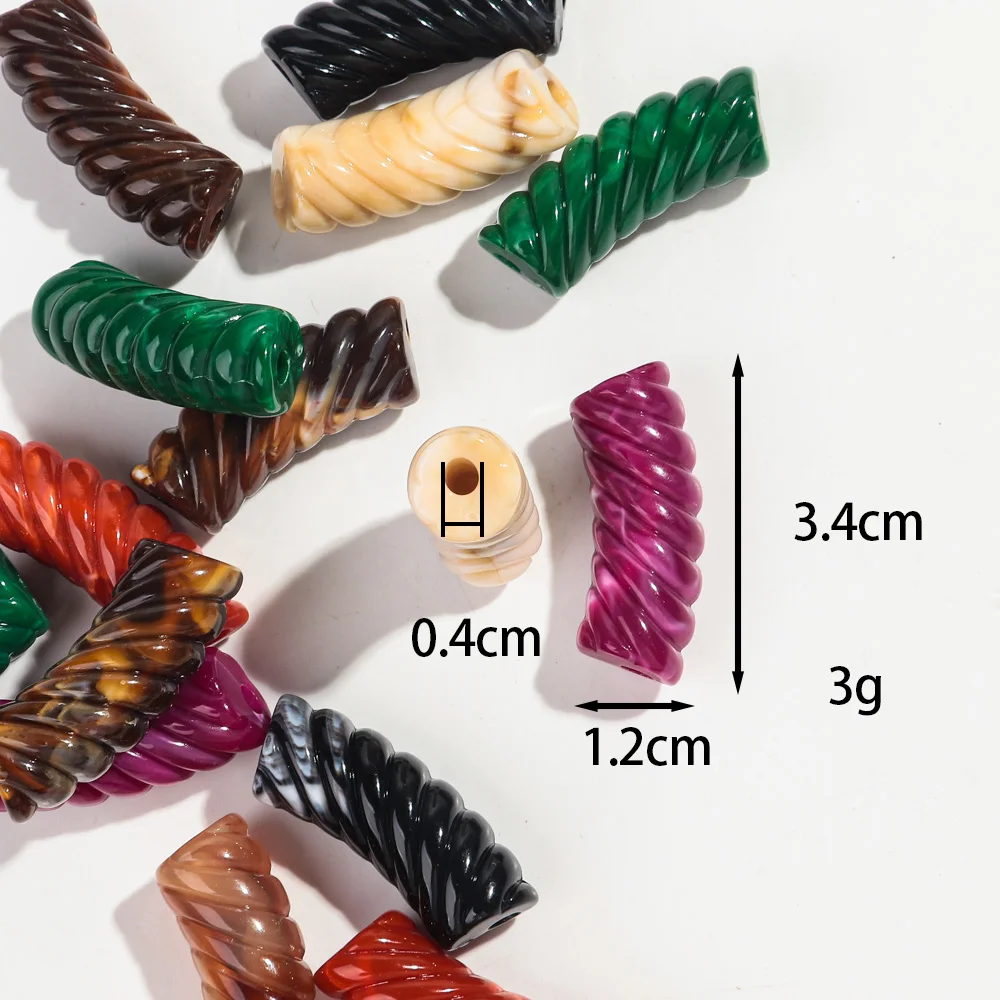 12*34mm 10pcs/lot Dual Color Acrylic Chunky Bamboo Twist Curved Tube Beads for Bracelet Necklace Making DIY Jewelry Accessories