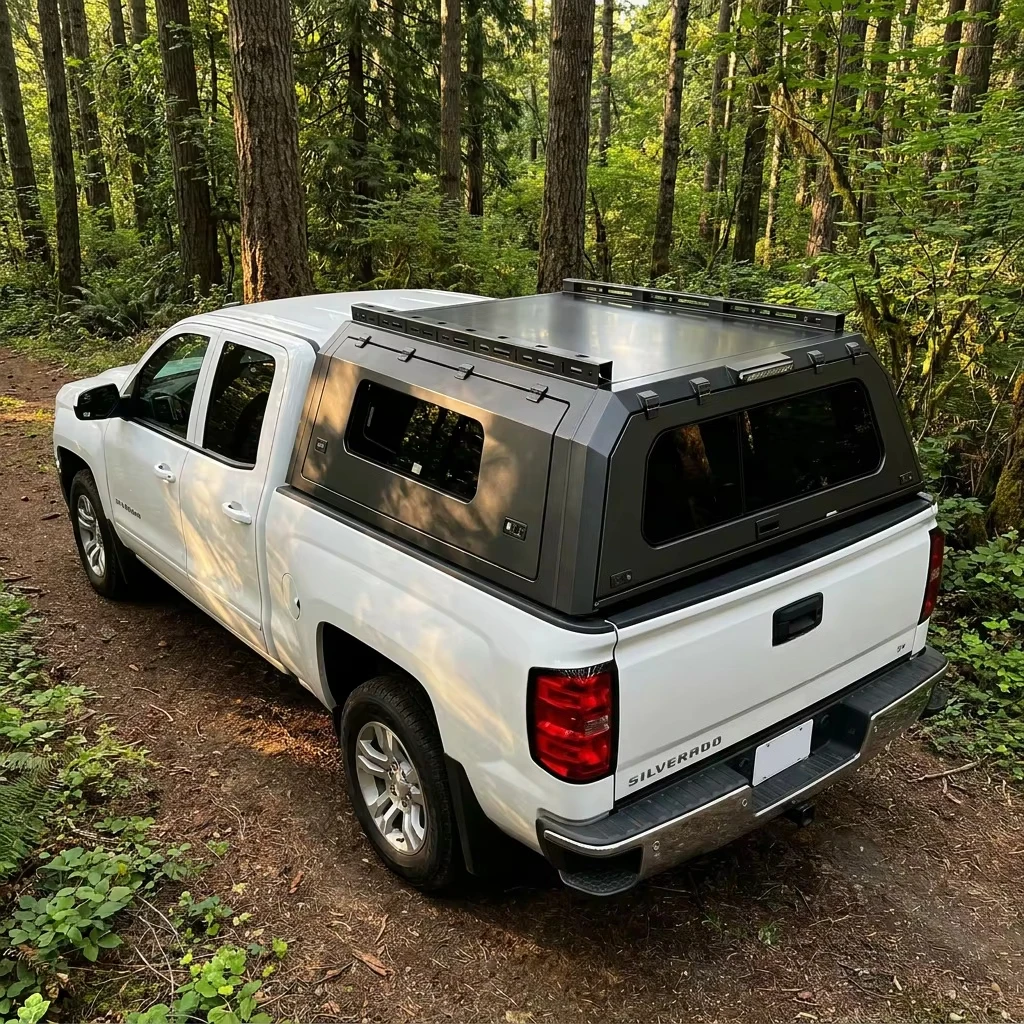 4X4 Aluminum Alloy Waterproof Pickup Canopy 5.0ft 5.4ft Bed Cap Hardtop Canopy Hard Camper Shell Hardtop Pickup Canopy Truck Bed