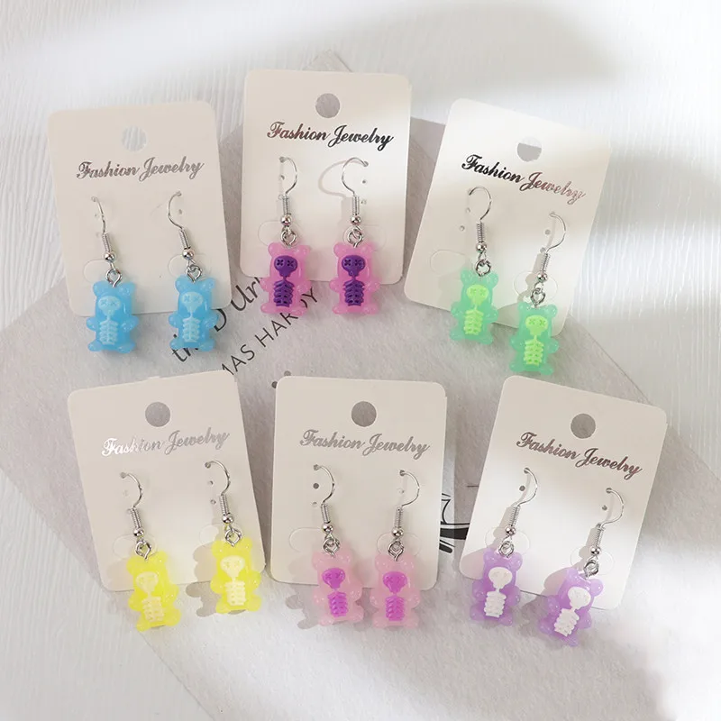 Yungqi Fashion Funny Cartoon Skull Bear Dangle Earrings Colorful Candy Jelly Resin Earrings For Womens Girl Wholesale Jewelry