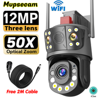 ICSee 50x Optical Zoom Surveillance Camera WIFI 12MP 6K Three Screens Outdoor 360° Wireless Smart Video Security IP Cameras CCTV