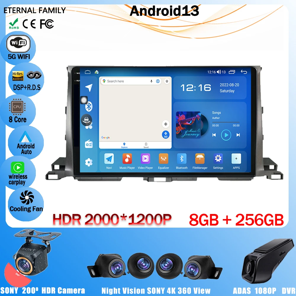 

Car Radio For Toyota Highlander 3 XU50 2013 - 2018 Multimedia Video Player Navigation stereo GPS Android 13 No 2Din 2 Din DVD