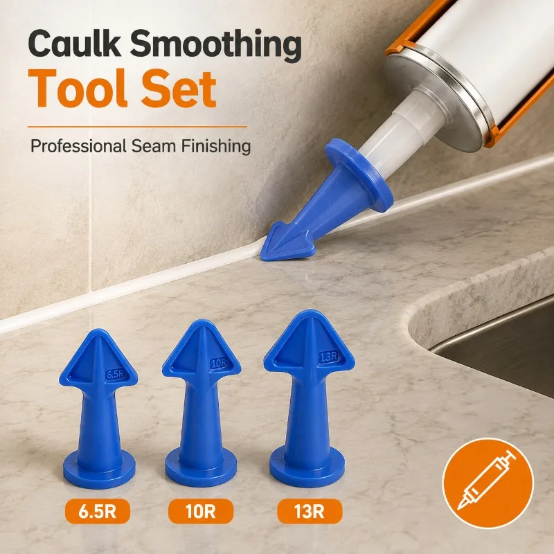3PCS Reusable Caulk Tool Kit Silicone Sealant Finishing Scraper 6.5R 10R 13R for Kitchen Bathroom Glass Tile