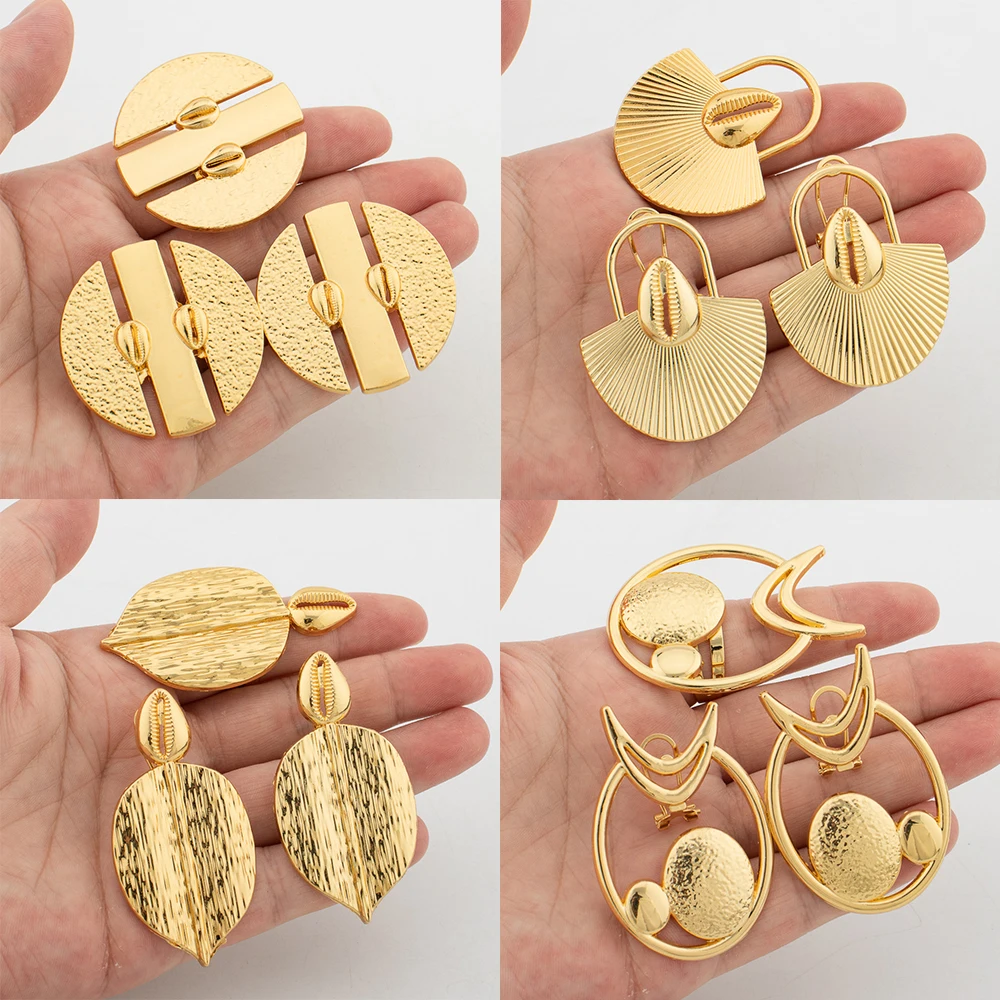 4Sets Jewelry Set for Women Geometry Round Fower Earrings Adjustable Ring Gold Color Jewellry African Wedding Bridal Party Gifts