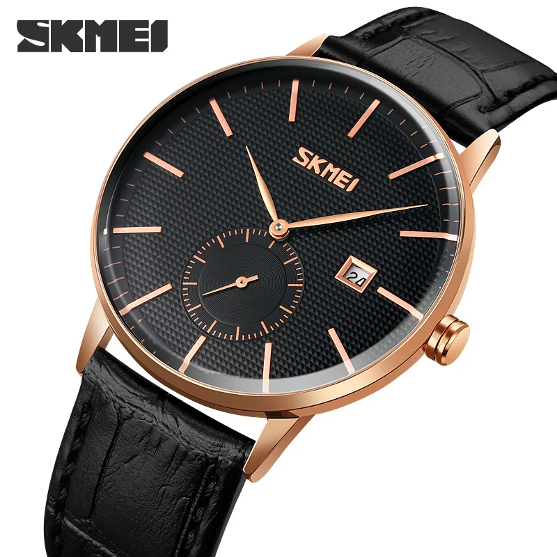 SKMEI Man Quartz Movement Men Watch Luxury Leather Strap Wristwatch For Men 3Bar Waterproof Shockproof Clock Relogio Masculino