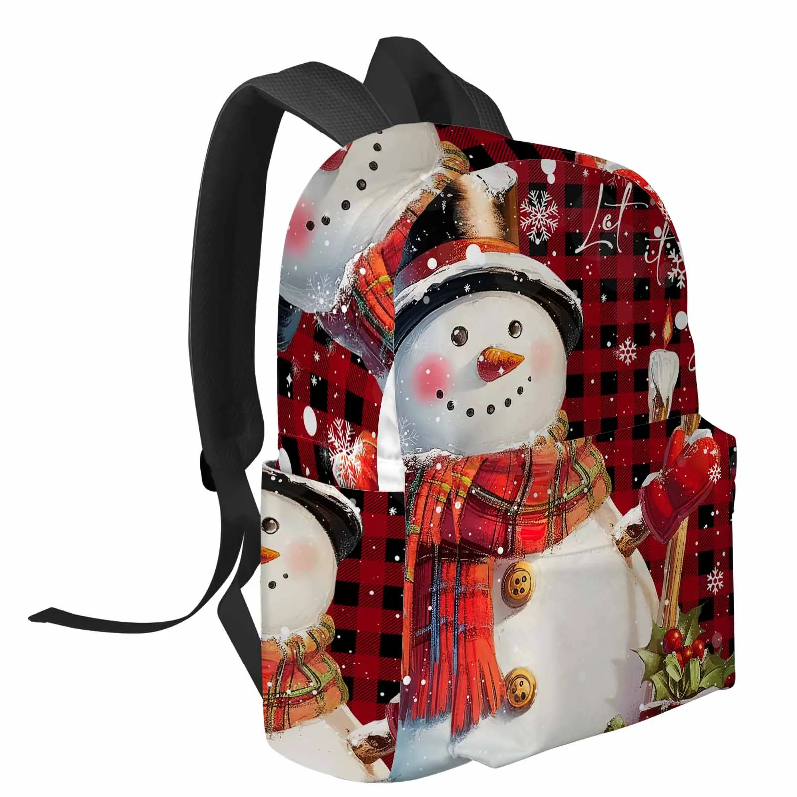 Christmas Snowman Snowflake Grid Backpack School Bags for Teenagers Students Laptop Bag Women's Casual Travel Backpack