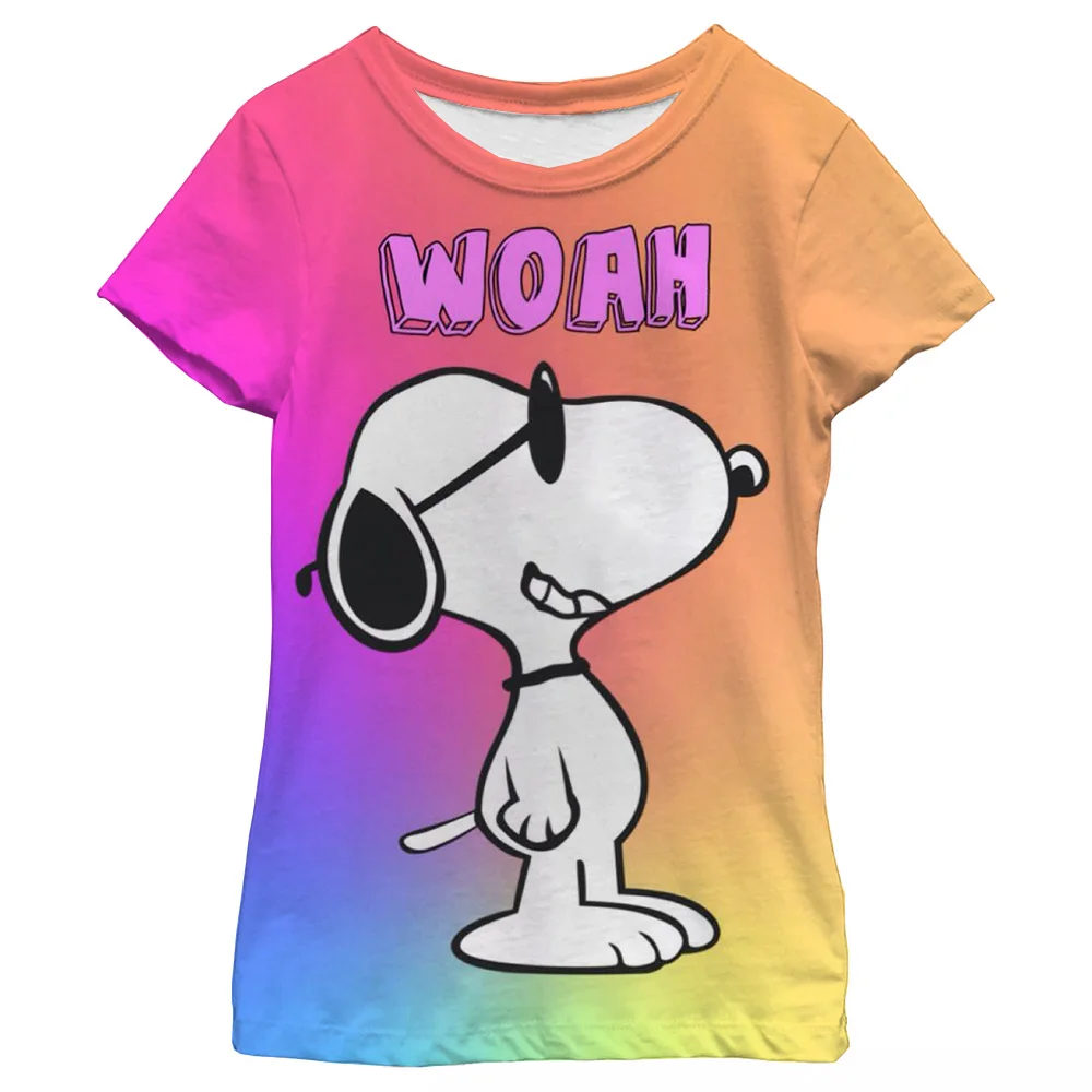 Children's Clothing T-Shirts for Grrls Short Sleeve Children's T-Shirts Snoopy cartoon print Fashion Round Neck Kids Summer Top