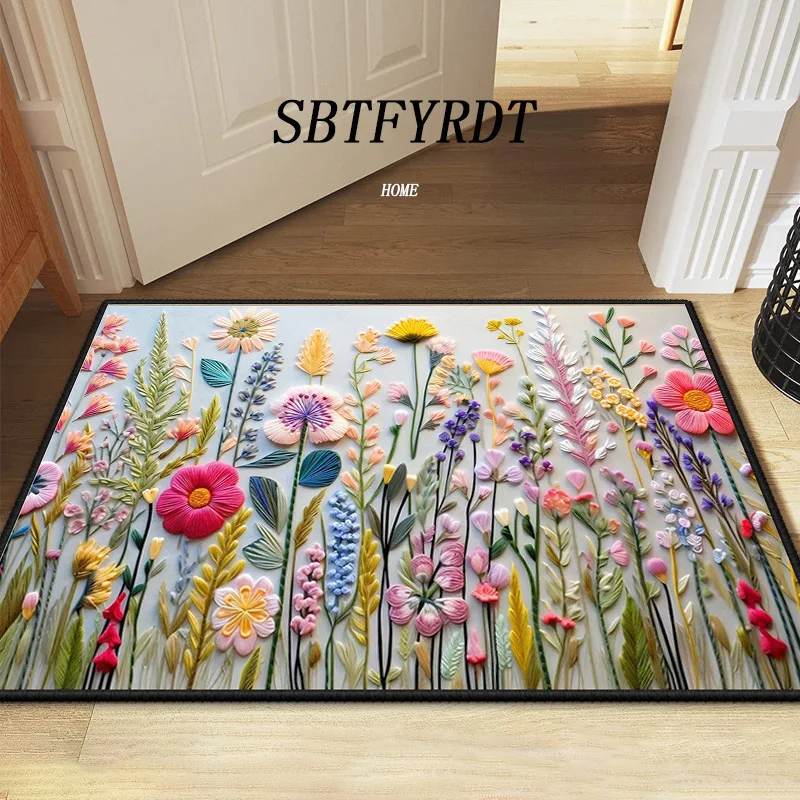 VIKAMA Floral Illustration Carpet Home Decoration, Door Floor Mat, Bathroom Anti-slip Mat, Soft, Comfortable and Dirt-resistant