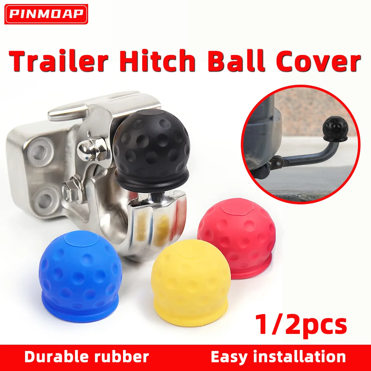 1/2pcs Trailer Ball Cover Universal Car Tow Bar Ball Cover Rubber Tow Hook Protective Cover Automotive Accessories