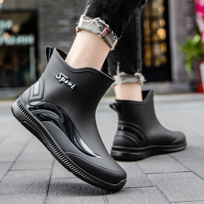 

Ankle Rain Boots for Men Integrated Forming Simple Waterproof Rain Shoes Toughness Anti-slip Fishing on Work Camping Waterproof