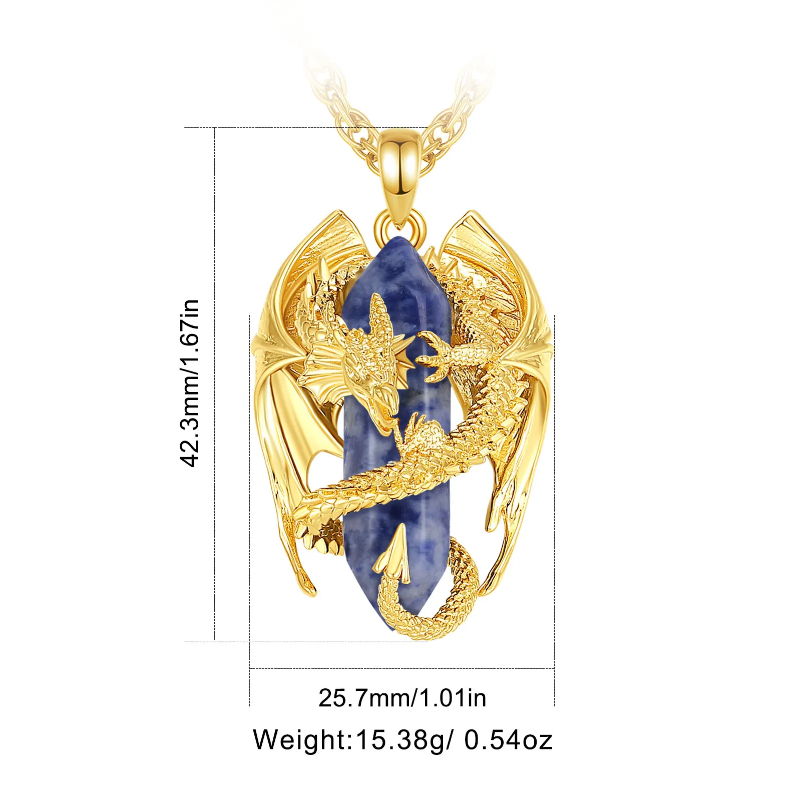 Eudora Dragon Twining Hexagonal Blue-vein Stone Prismatic Necklace Natural Healing Stone Crystal Pendant Man Women Jewelry Gift