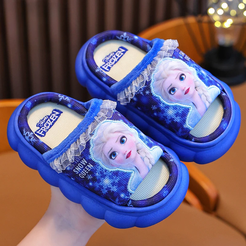 Children\'s Linen Slippers in All Seasons Disney Frozen Girls Princess Slippers Anti-Slip Baby Sandals Comfy Home Shoes for Kids