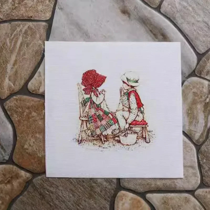 Canvas Cotton Linen Hand Dyed Digital Printed Quilt Girl 15x15cm Fabric For DIY Sewing Patchwork Western Vintga Rural