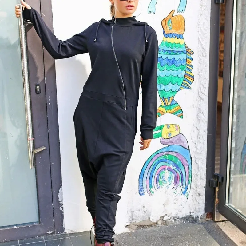 

Hooded Solid Color Zipper Pants Set Yoga Jumpuits Women's Clothing Sportswear Women's Short Sports Jumpsuits Long Sleeves