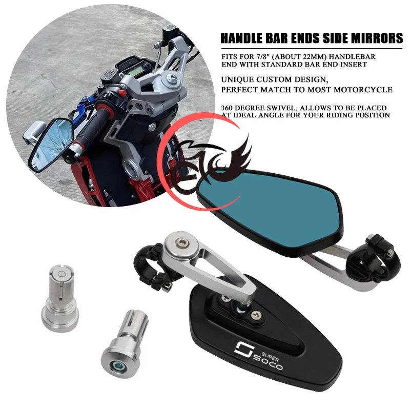 

7/8"22MM Motorcycle Mirror CNC Aluninum Handlebar End Rearview Side Mirrors For SUPER SOCO CPX CUX TC 50/MAX/WANDERER TS