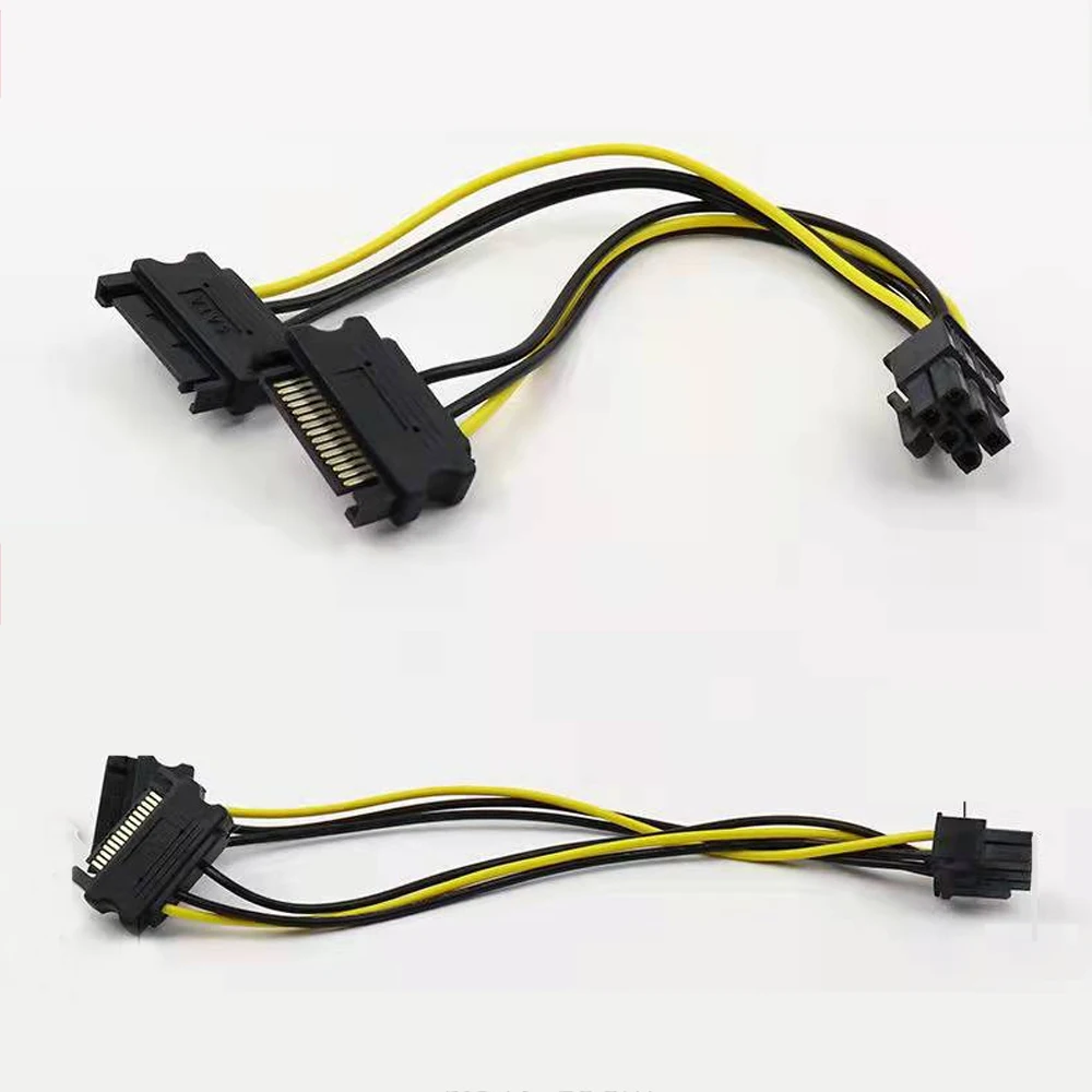 AT Dual 15Pin SATA Male to PCI-E PCIe PCI Graphics Video Display Card 8Pin 18AWG Wire PC DIY Male Power Supply Cable CORD
