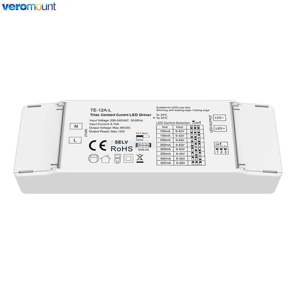 LED Triac Dimming Driver TE-15A/25A/36A 220V input Output 12 15 25 36W 150-1200mA Constant Current Triac Dimmable LED Driver