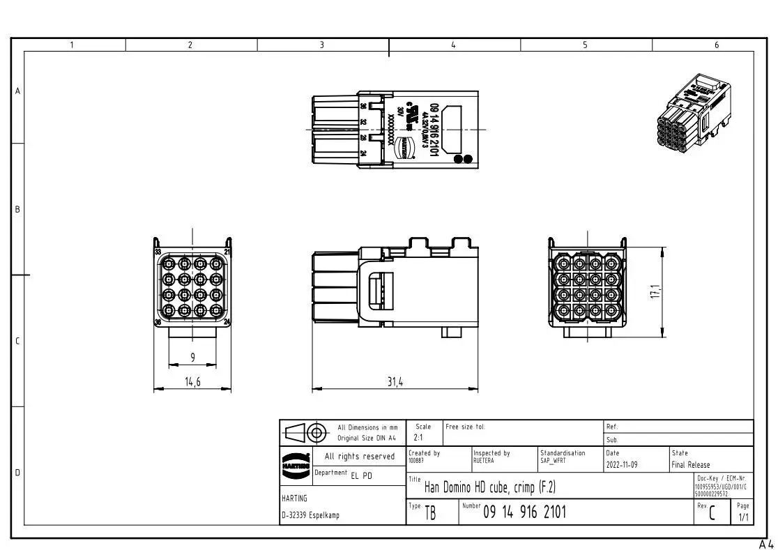 09149162101 HARTING Han ® Domino High Density Cube module