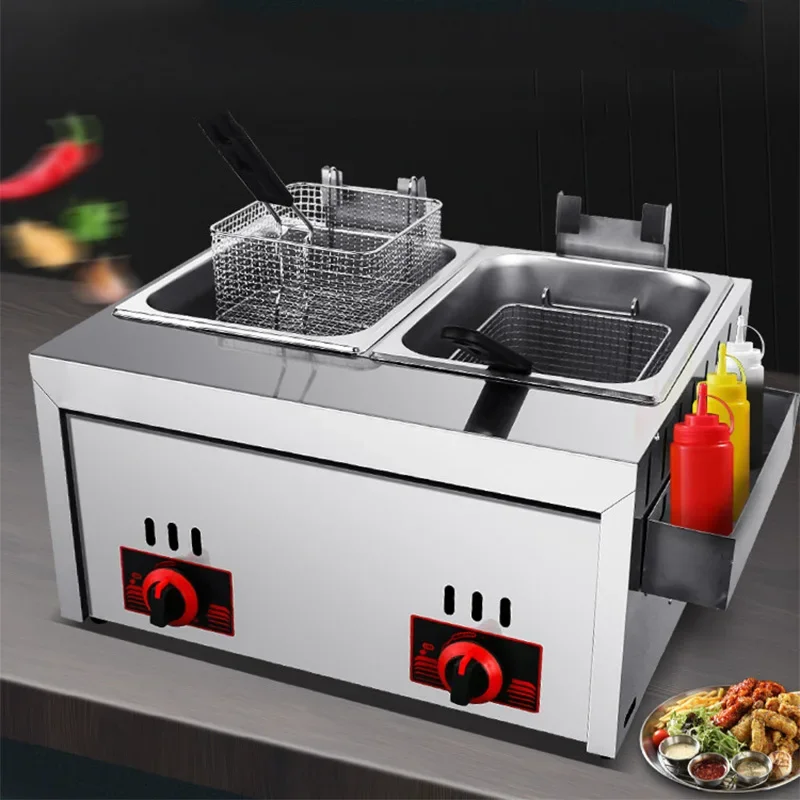 New 15L Single-Cylinder LPG Deep Fryer, Dual-Tank Chicken Fryer with Heavy-Duty Nickel-Plated Fry Basket 2800Pa(Low Pressure)