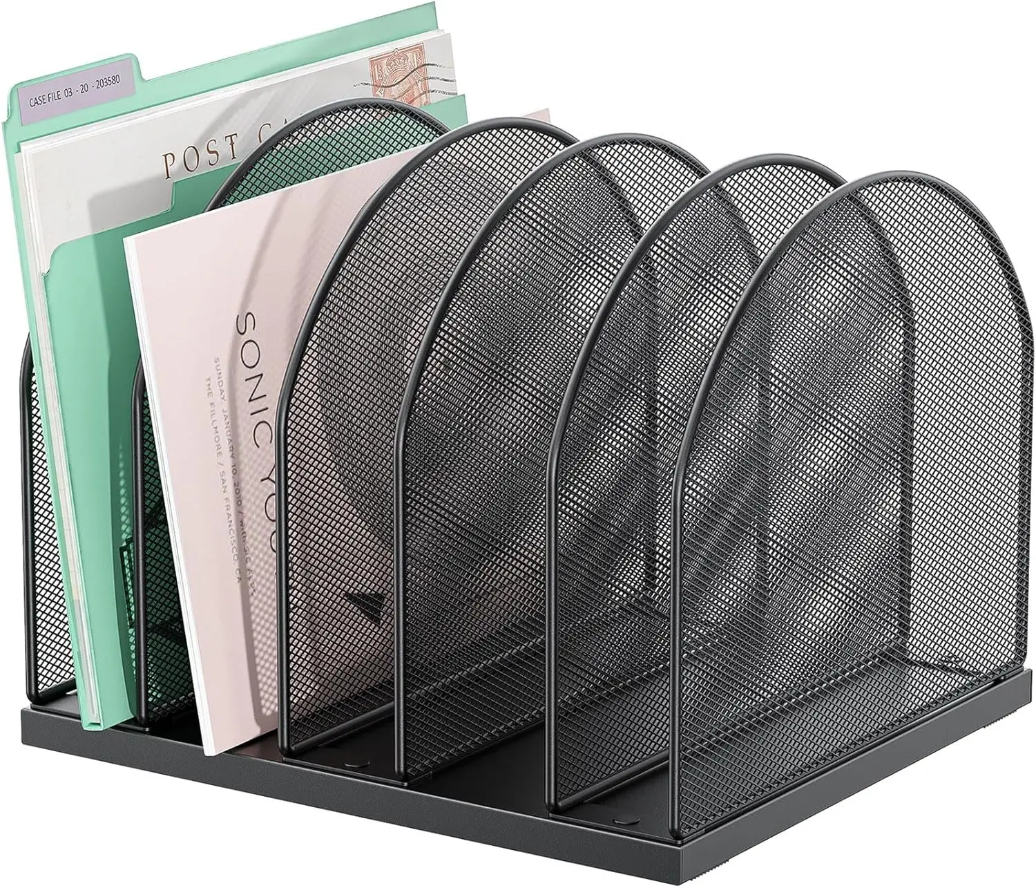 

Desktop File Organizer with 5 Compartments, Upright Style for Office Supplies (Black)