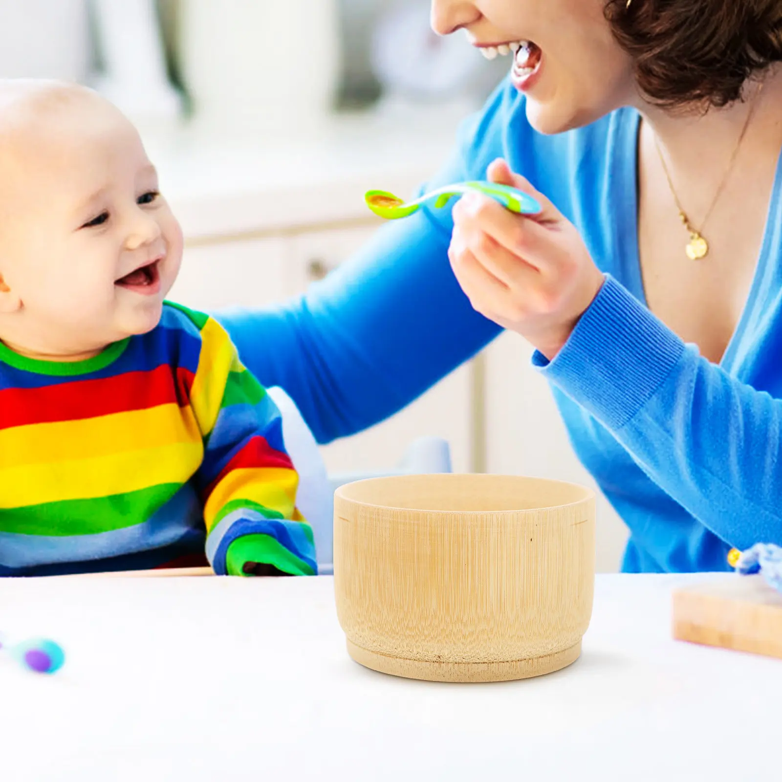 

2Pcs Bamboo Food Bowls Sturdy Deep Noodle Soup Salad Bowls Smooth Edge Kids Dinnerware Baby Feeding Bowl Stackable Household