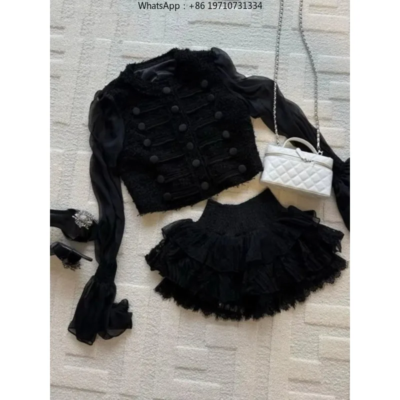 Women Hepburn Style 2 Piece Set Cardigan Top and Skirt French Vintage Matching Outfit
