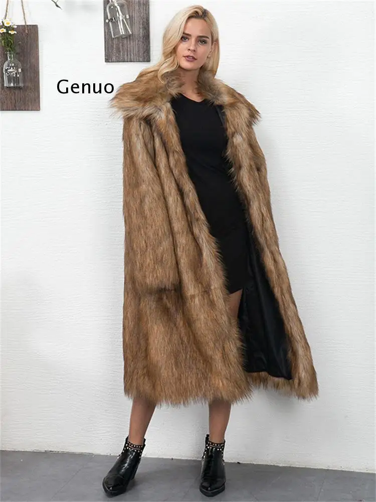 

Fur Coat Women Long Khaki White 2022 Autumn Winter New Fashion Faux Fox Fur Jackets Female Clothing Hot Sell