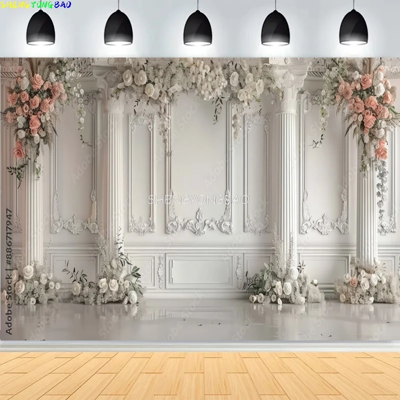 Luxury Classic Interior Wall With Mouldings Photography Backdrops European Vintage Wood Wedding Photo Studio Background DX-03