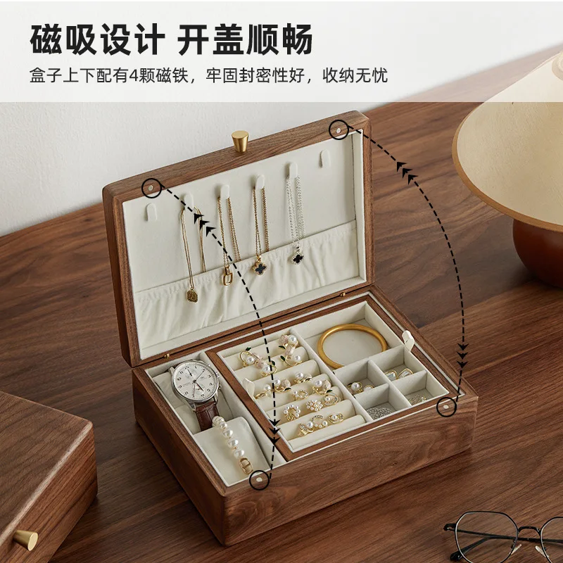 Walnut Wood Jewelry Storage Box Luxury Large Capacity Dustproof Organizer for Jewelry Necklace Earring Jewellery Storage Box