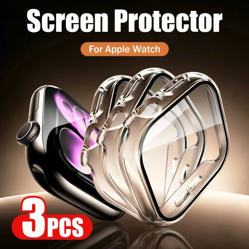 3 Pack Tempered Glass Cover for Apple Watch Screen Protector Case 9 8 7 6 5 SE 44mm 40mm 41mm 45mm 10 11 42mm 46mm Accessories