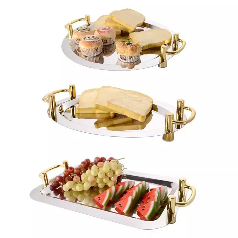 Stainless steel mirror plate with ear tray, fruit plate, dinner plate, pastry inventory, heart plate, commercial hotel buffet