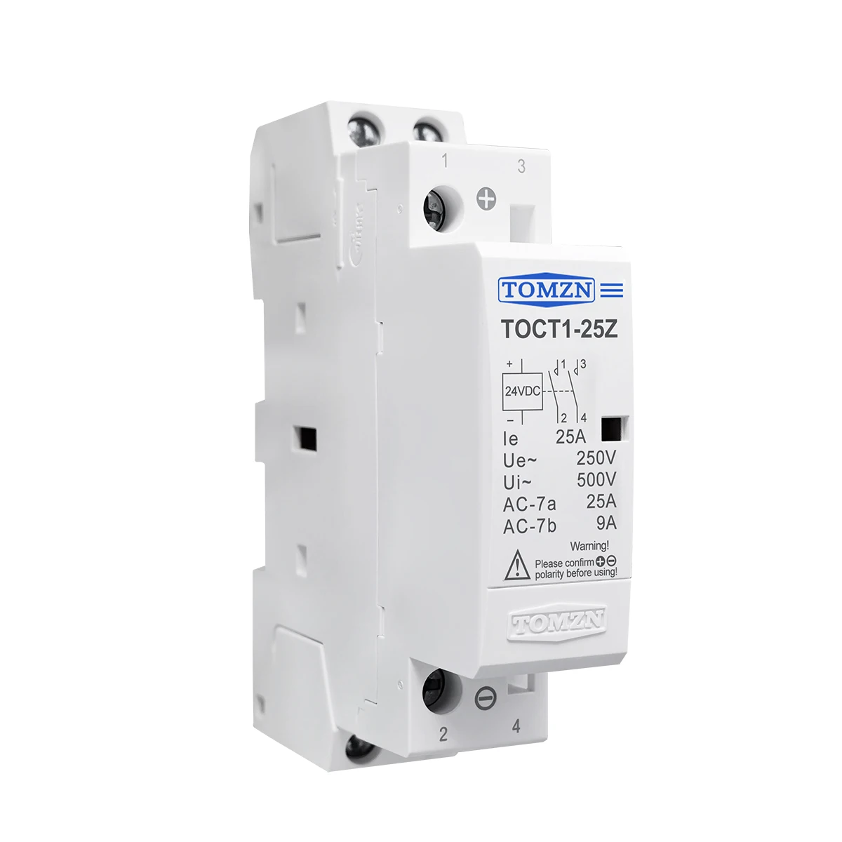 TOMZN TOCT1 2P 25A DC 12V 24V Coil 220V/230V 50/60HZ DIN Rail Household AC Modular Contactor 2NO