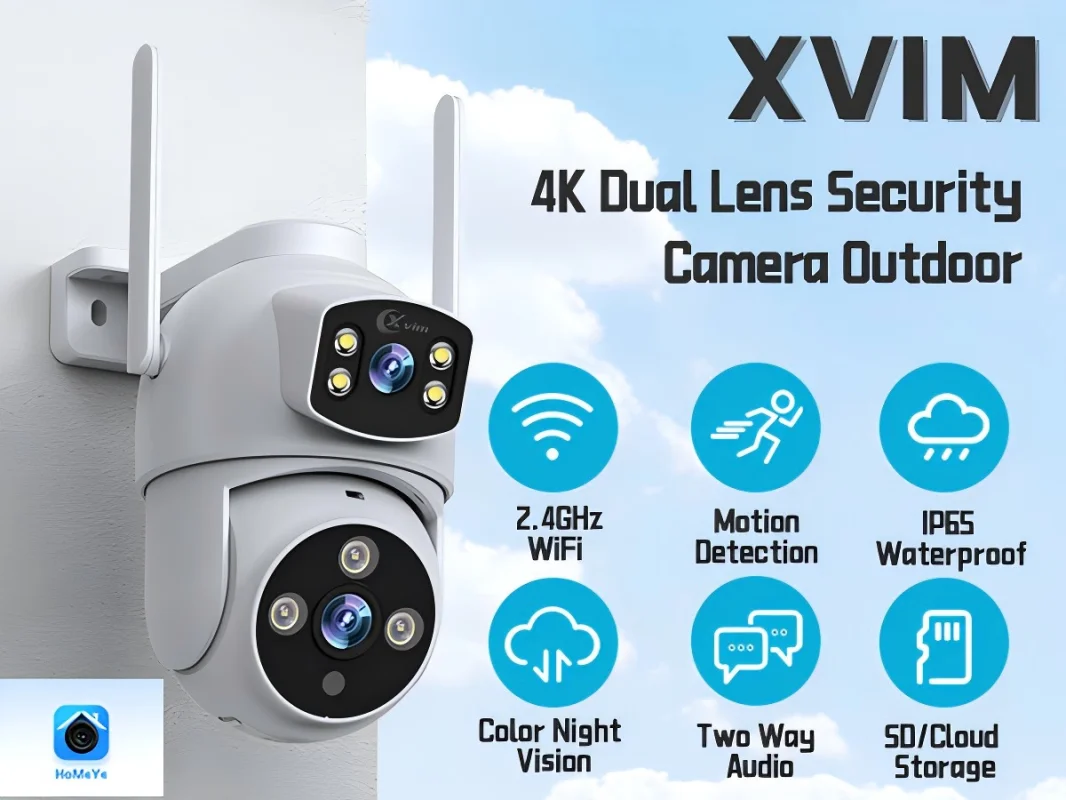 

XVIM 4K Dual Lens Security Cameras Wireless Outdoor, 2.4GHz WiFi Security Cameras, 360°View Wireless Camera，AI Detection