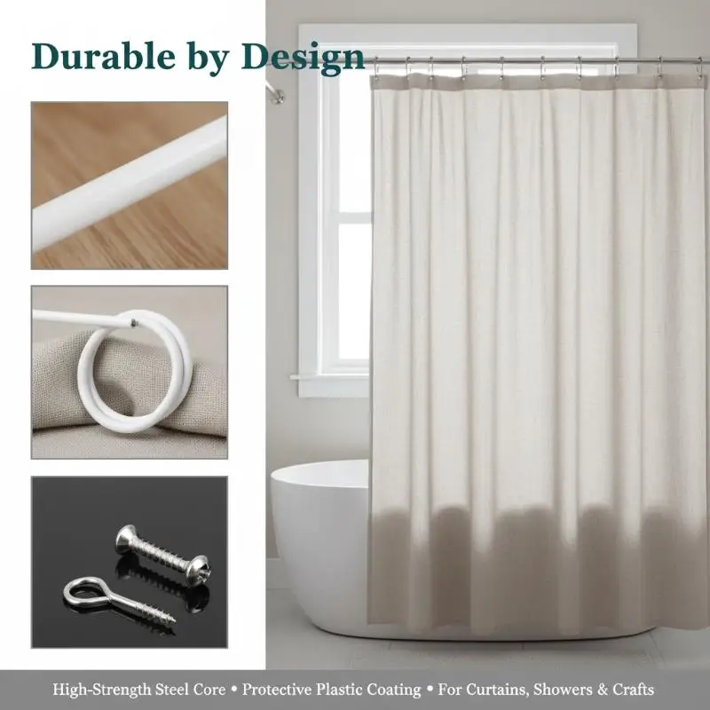 1 Set White PVC Steel Curtain Track Wire 2/3/5/6 Meters Curtain Spring Rope With Hooks Eyes Wall Hanging Line