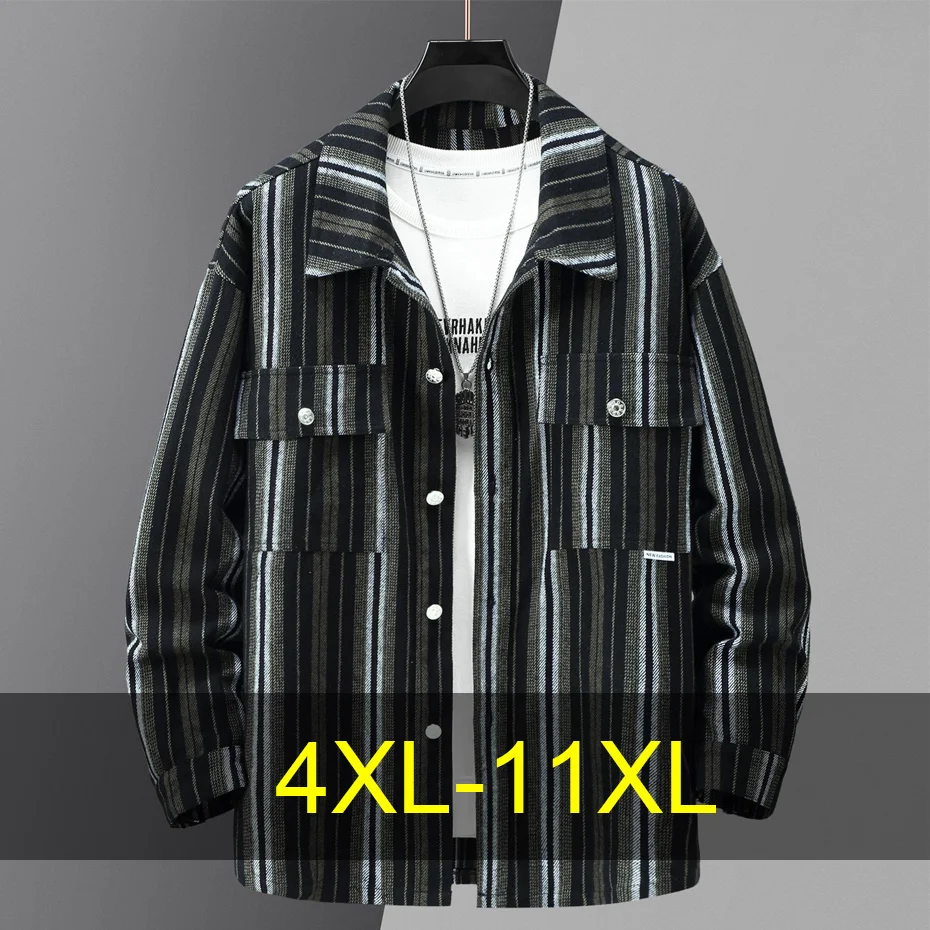 

Vintage Stripe Jacket Men 11XL 10XL Plus Size Cargo Jacket Coat Spring Autumn Stripe Jackets Male Big Size Outerwear