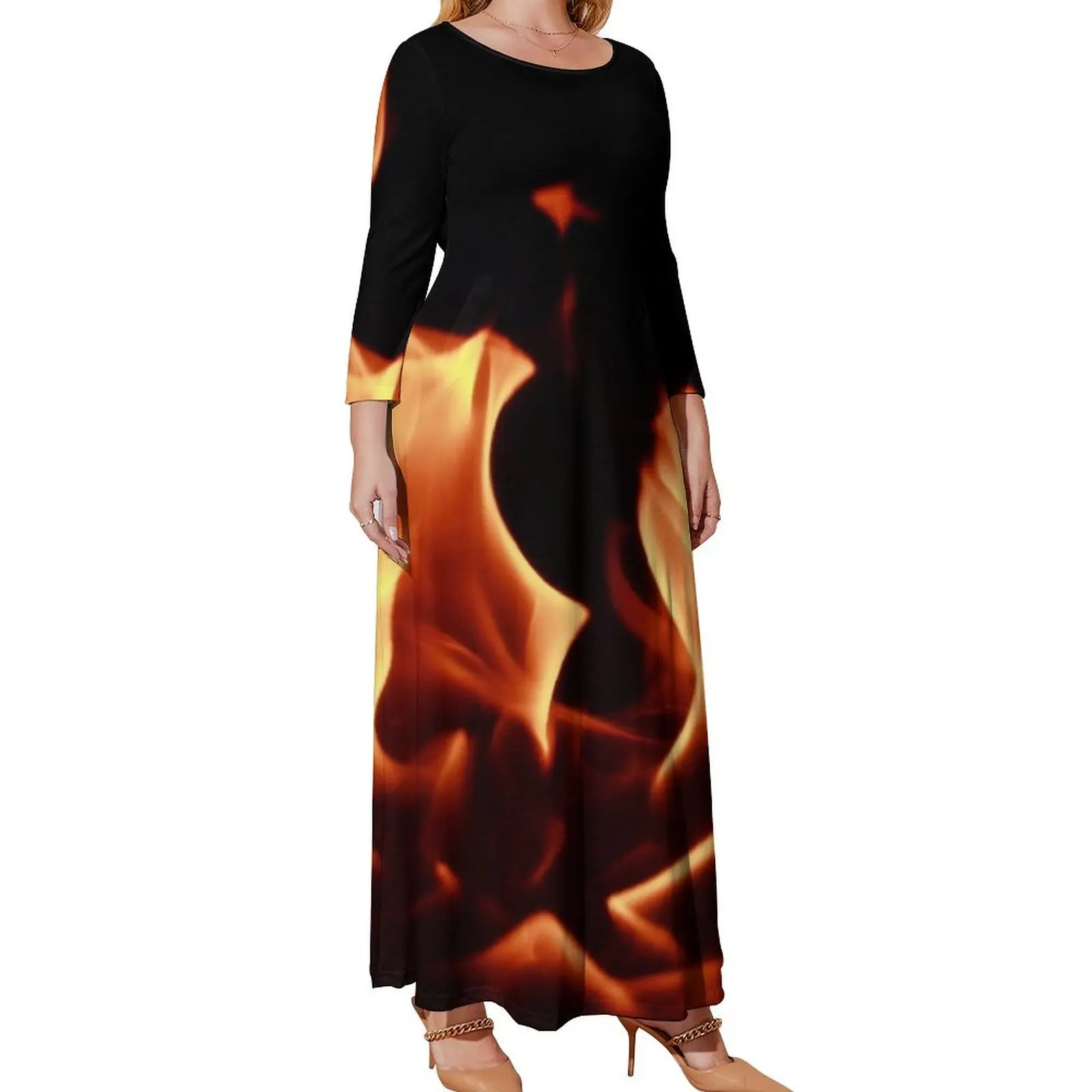 

Fire flames effect Long Sleeved Dress Women's evening dress beach dresses summer dress daily