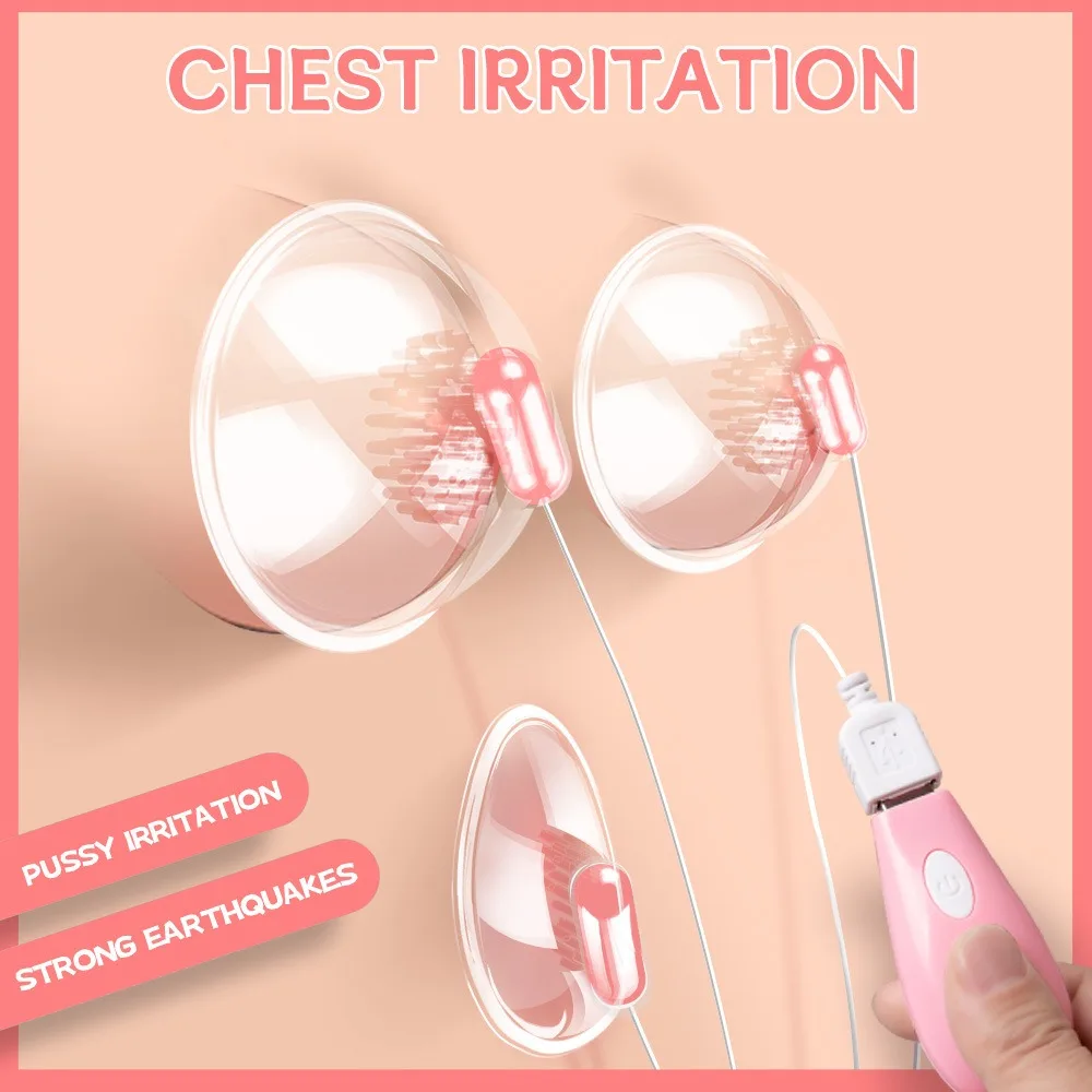 Three head suction vibrating nipple breast augmentation device breast pump female tongue licking massage masturbator