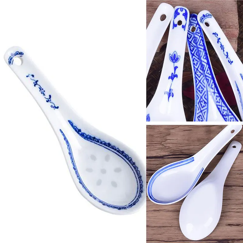 1PC Porcelain Ceramics Spoon Kitchen Tableware China Chinese Style Ceramic Spoon Blue And White Soup Spoons Chinese