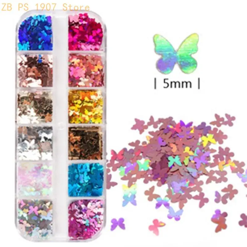 12 Grids/Box 5mm 3D Shiny for Butterfly Sequins Manicure Paillettes Glitter Flakes for Epoxy Resin Mold Fill 55KA