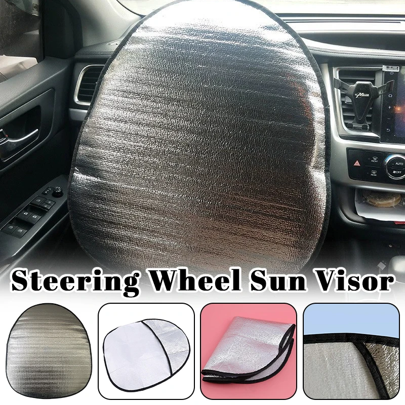 

Silver Car Steering Wheel Sun Shade Double Thick Sun Protection Foldable Anti-uv Sunscreen Car Supplies 44x50cm