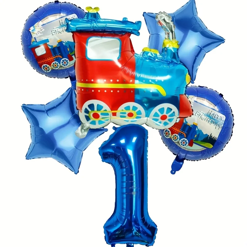 7Pcs Extra Large Blue Train Engine Balloon Birthday Party with Numbers 1-6 Ideal Birthday Parties Baby Showers and Photo Props