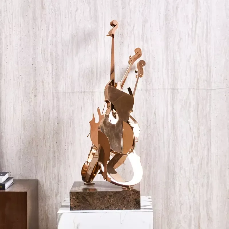 Modern Art Deco Aluminum Alloy Gold Metal Polygon Abstract Crafts Violin Desktop Showpieces for Home Decoration